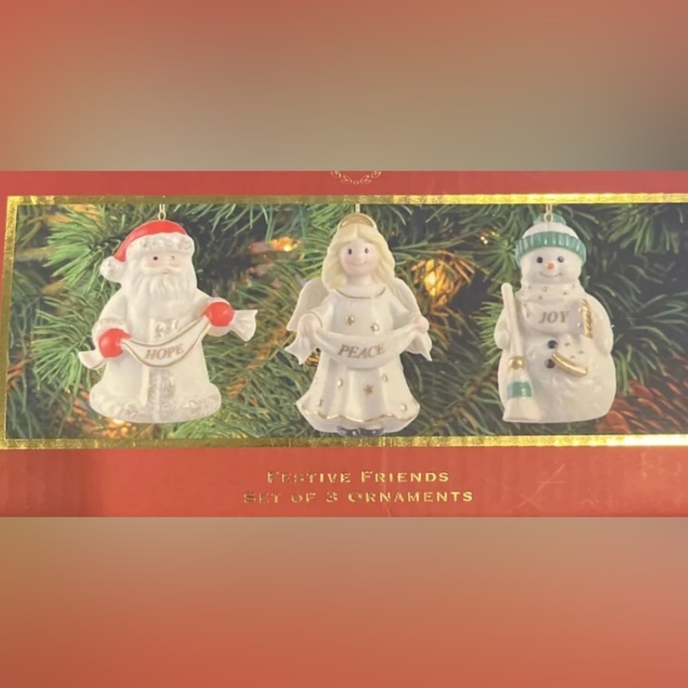Lenox Festive Friends Set of 3
Christmas Holiday Ornaments ~
Hope & Peace & Joy
